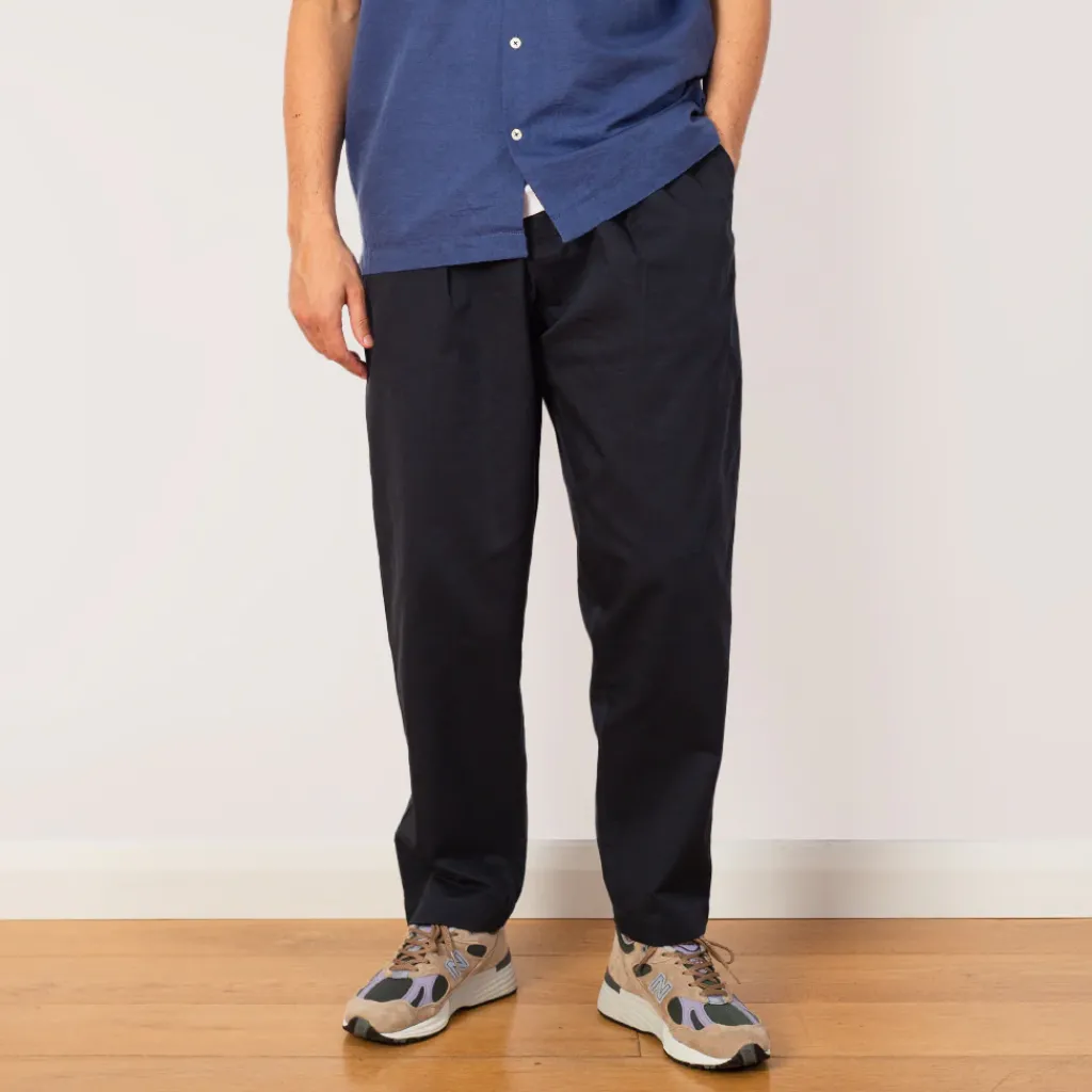 Trousers|Universal Works Pleated Track Pant - Navy Twill