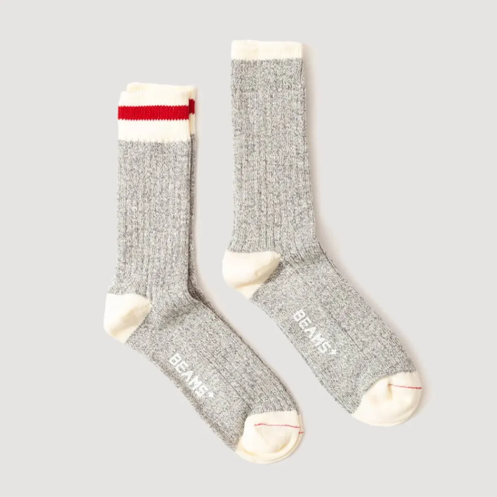 Socks|Beams Plus Ragg Socks 2 Pack - Red Line