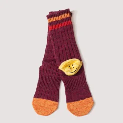 Socks|Kapital Rainbow Happy Heel Socks - Burgundy