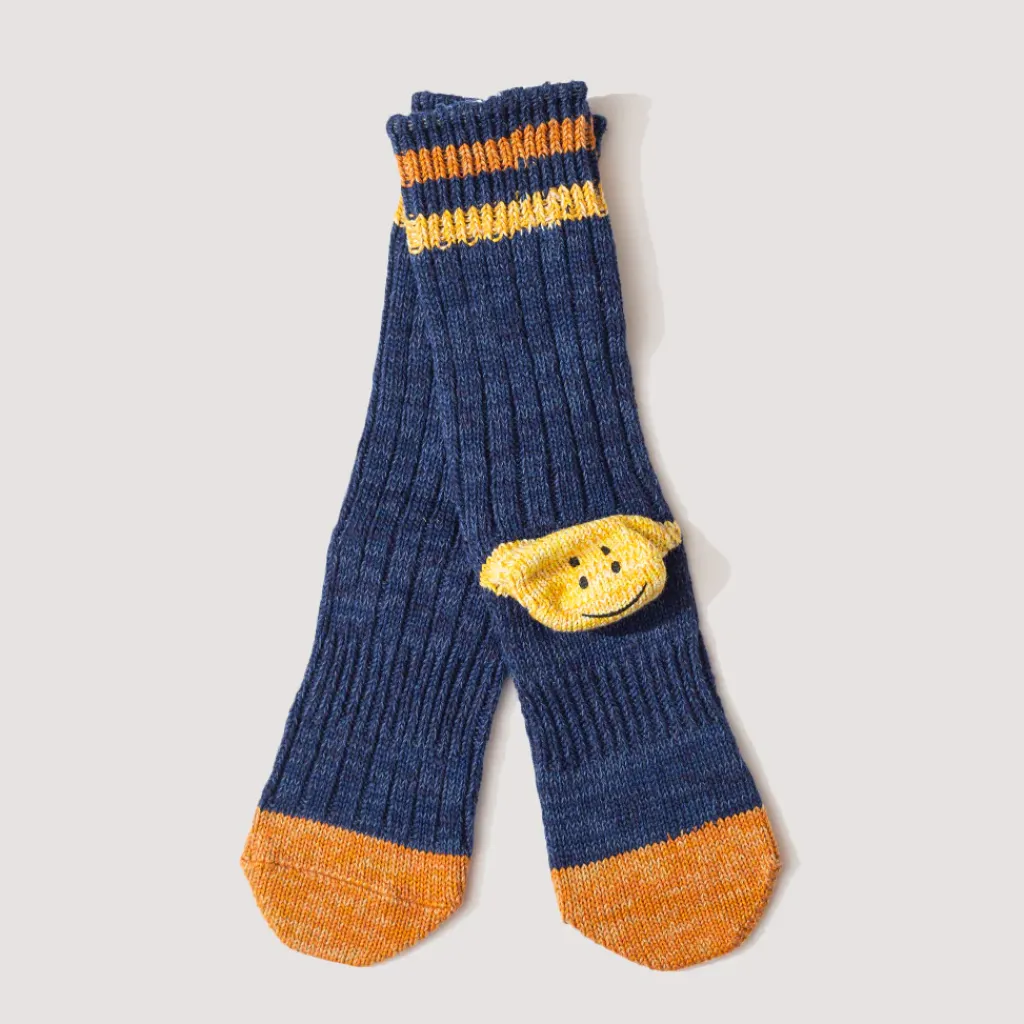 Socks|Kapital Rainbow Happy Heel Socks - Navy