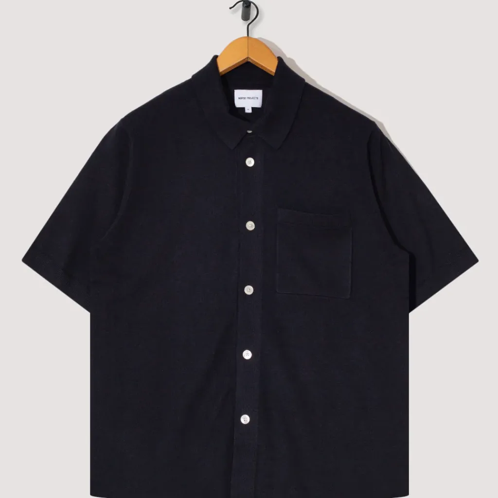 Shirts|Norse Projects Rollo Cotton Linen SS Shirt - Dark Navy