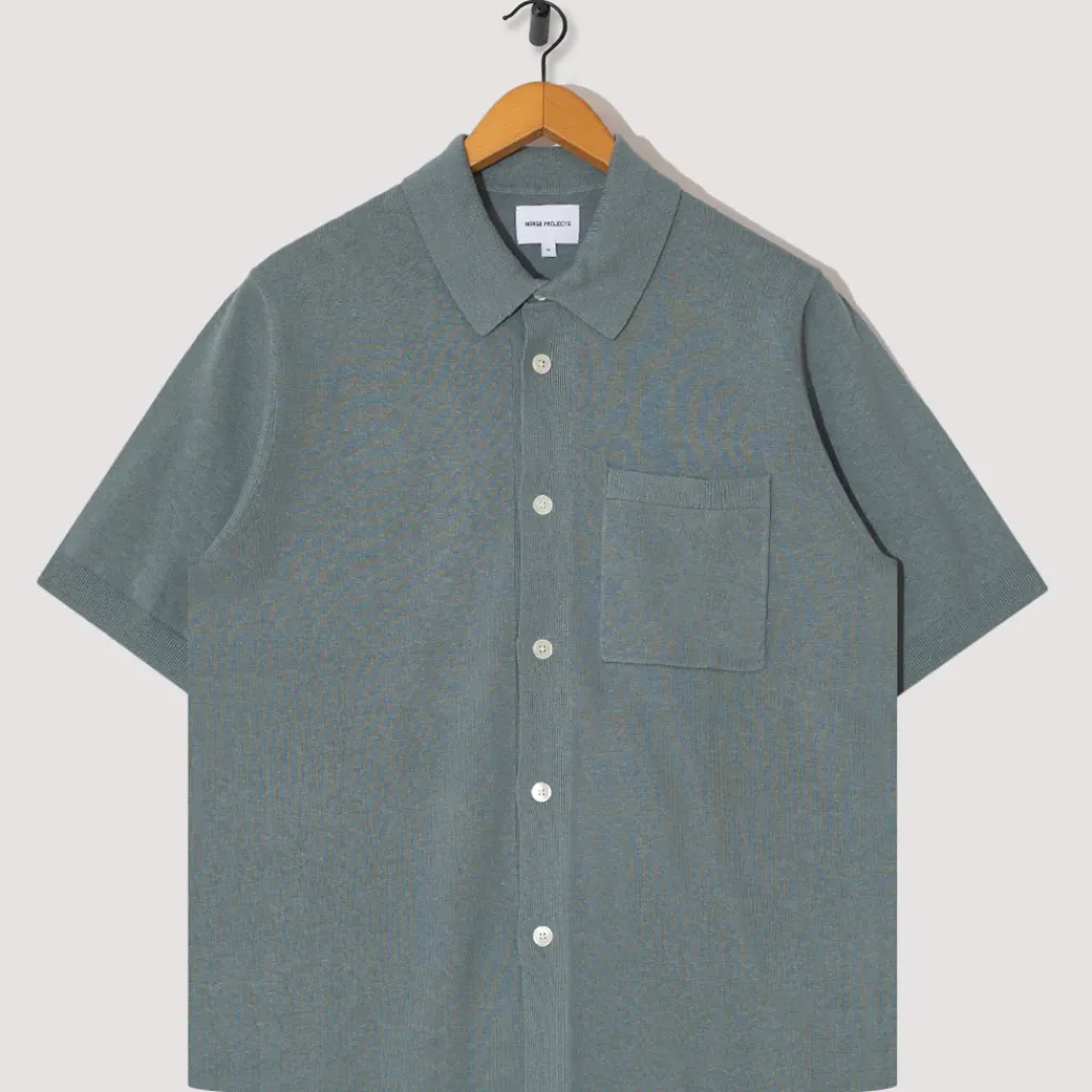 Shirts|Norse Projects Rollo Cotton Linen SS Shirt - Greyish Blue