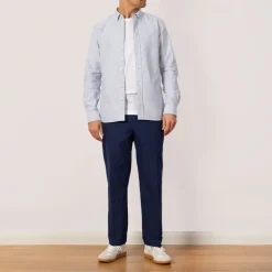 Trousers|Beams Plus Seersucker Ivy Trouser - Navy Solid