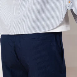 Trousers|Beams Plus Seersucker Ivy Trouser - Navy Solid