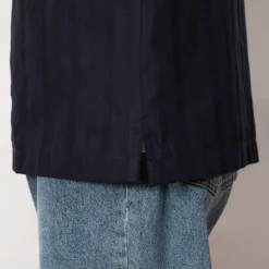 Shirts|Sunspel S/S Embroidered Stripe Shirt - Navy