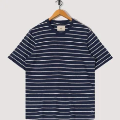 T-Shirts|Folk SS Textured Stripe Tee - Soft Navy/Ecru
