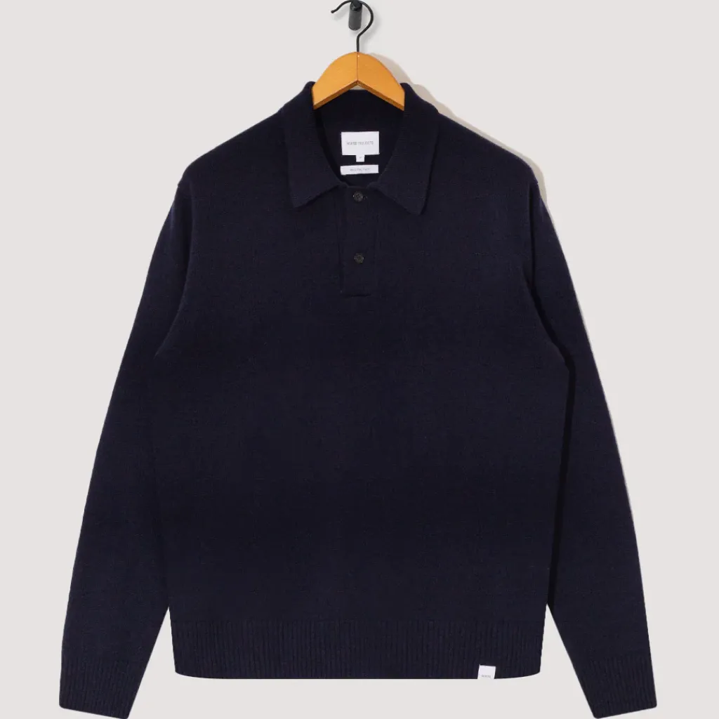 Knitwear|Norse Projects Standard Merino Lambswool Polo - Dark Navy