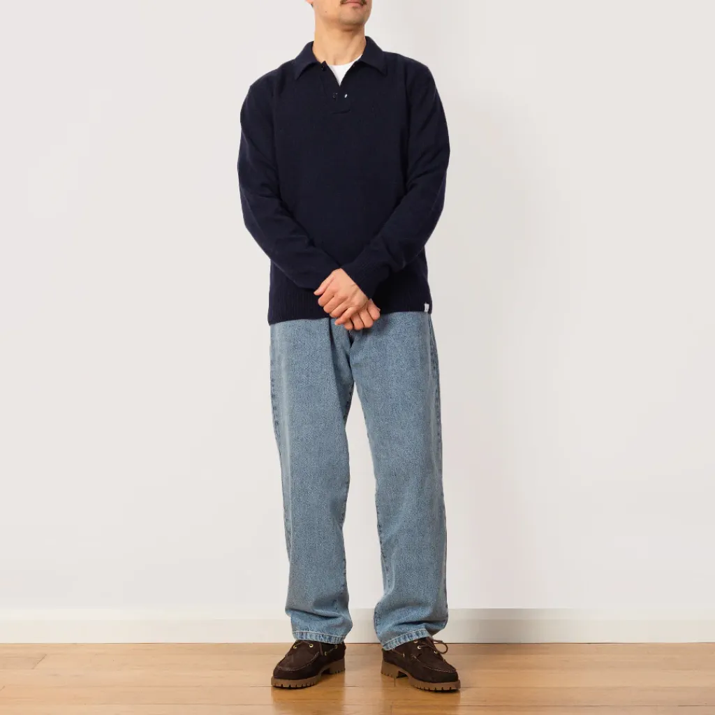 Knitwear|Norse Projects Standard Merino Lambswool Polo - Dark Navy