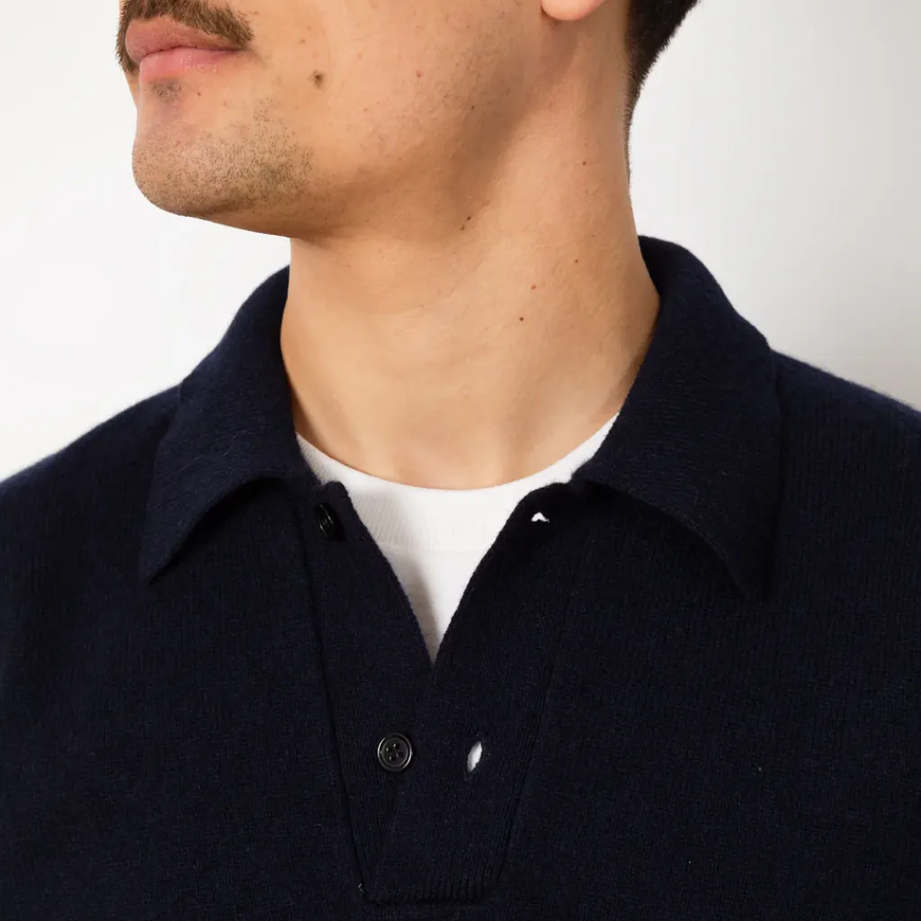 Knitwear|Norse Projects Standard Merino Lambswool Polo - Dark Navy