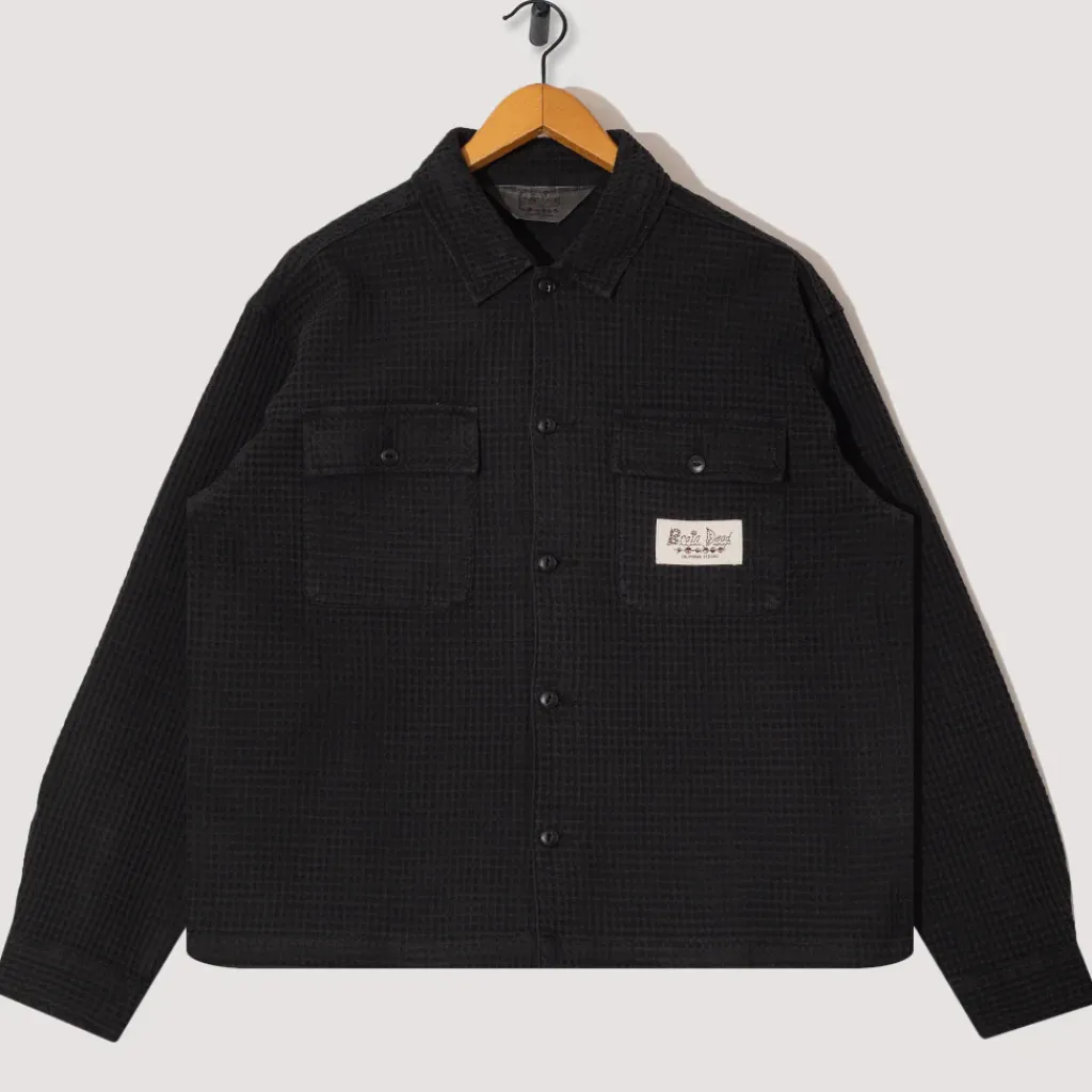 Shirts|Brain Dead Waffle Button Front Shirt - Washed Black