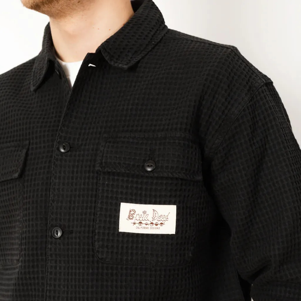 Shirts|Brain Dead Waffle Button Front Shirt - Washed Black