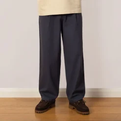 Trousers|Folk Wide Fit Trouser - Soft Navy Herringbone