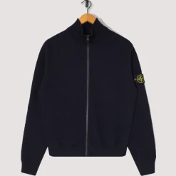 Knitwear|Stone Island Zip Up Ribbed Funnel Knit - Navy Blue (V0020)