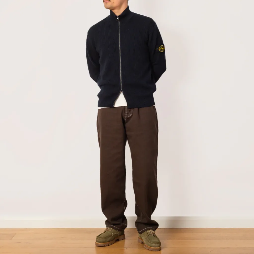 Knitwear|Stone Island Zip Up Ribbed Funnel Knit - Navy Blue (V0020)