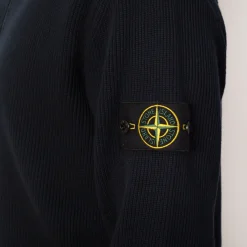 Knitwear|Stone Island Zip Up Ribbed Funnel Knit - Navy Blue (V0020)