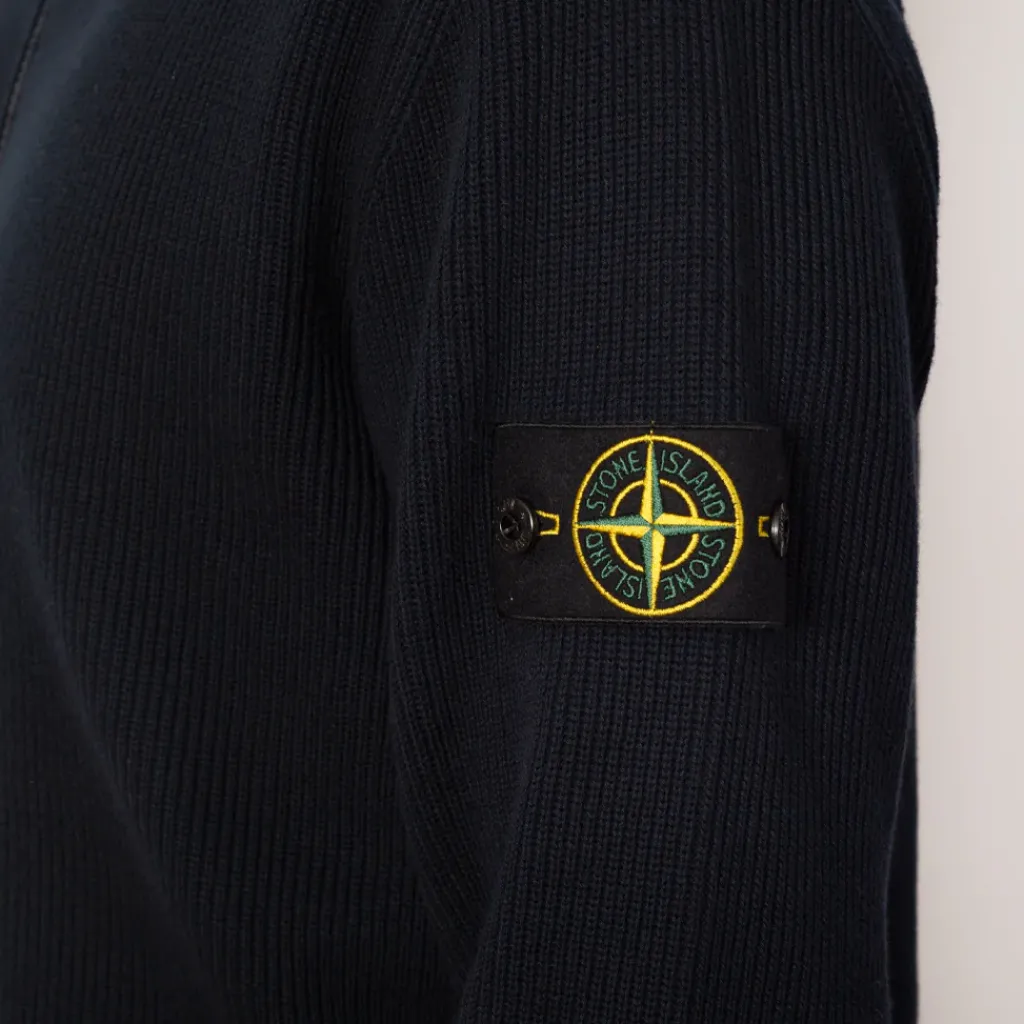 Knitwear|Stone Island Zip Up Ribbed Funnel Knit - Navy Blue (V0020)